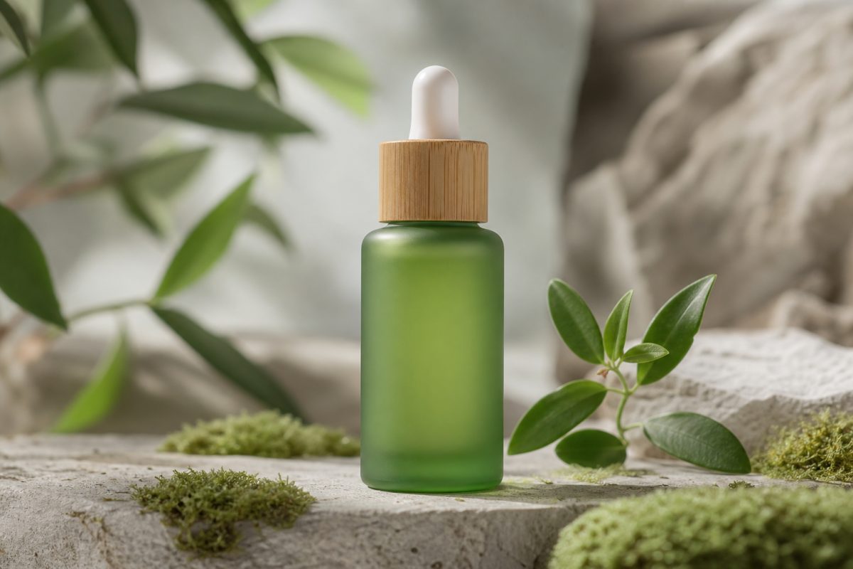 Sérum bio certifié aux extraits botaniques — flacon verre dépoli vert